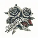 skeleton hand holding rose intertwined tattoo design idea