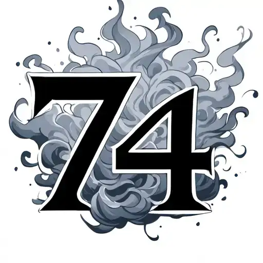 number 74 with smoke and clouds  tattoo design idea