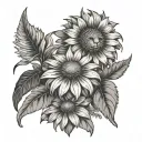 coneflower, daisy, and lion head tattoo design idea