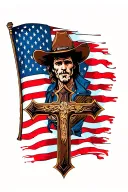 cowboy, cross and a american flag waving tattoo design idea