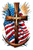 cowboy, cross and a american flag waving tattoo design idea