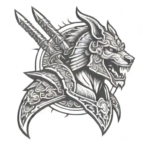 Spartan with snake axe sword or wolf face made tattoo design idea