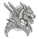 Spartan with snake axe sword or wolf face made tattoo design idea
