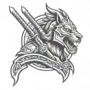 Spartan with snake axe sword or wolf face made tattoo design idea