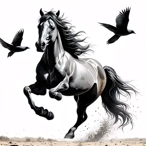 running horse turning into birds flying away tattoo design idea