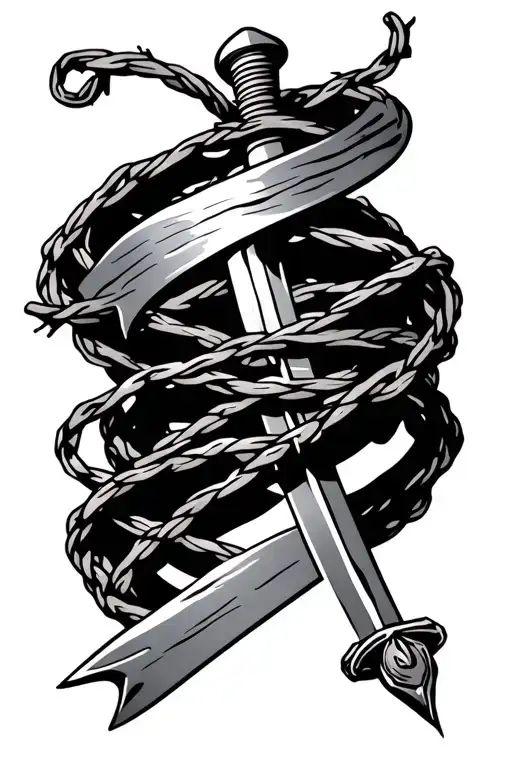 sword and barb wire wrapped tattoo design idea