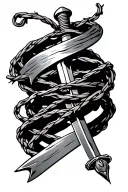 sword and barb wire wrapped tattoo design idea