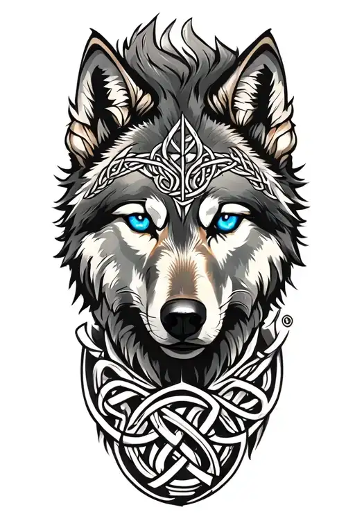 wolf with blue eyes on armor tattoo design featuring Celtic trinity knot  tattoo design idea