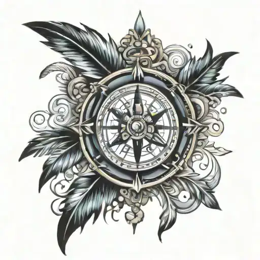 gypsy, feathers, compass design tattoo design idea
