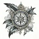 gypsy, feathers, compass design tattoo design idea