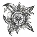 gypsy, feathers, compass design tattoo design idea