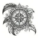 gypsy, feathers, compass design tattoo design idea