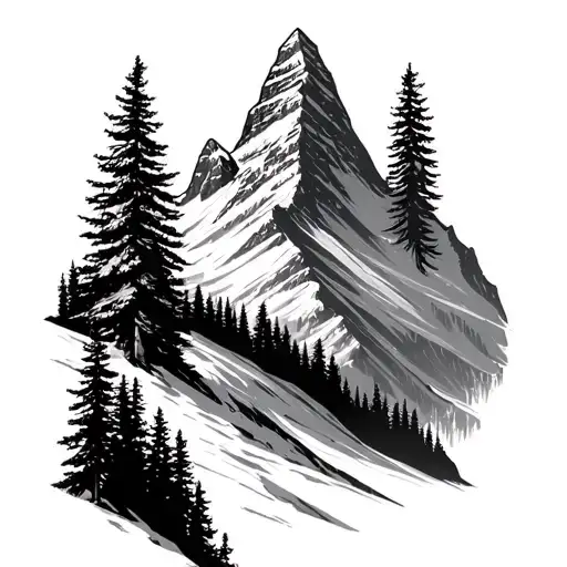 Matterhorn mountain with lots of pine trees front of the mountain  tattoo design idea