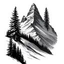Matterhorn mountain with lots of pine trees front of the mountain  tattoo design idea