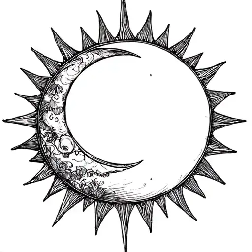 circle half sun half moon tattoo design idea