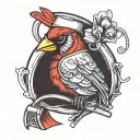 A new-school tattoo design of a whimsical cardinal bird perched on a stethoscope, symbolizing both your love for Cardinals music and your career in healthcare. tattoo design idea