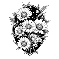 cornflowers, daisies, peonies and a string of pearls tattoo design idea