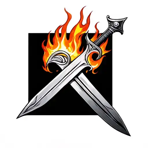 simple sword with flame embers on one side tattoo design idea