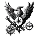 Gemini sign, symbol of the Brazilian Air Force, insignia of the military police, compass and symbol of love tattoo design idea