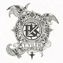 A adoption symbols incorperates  name 'Tyler' in a modern and artistic way, symbolizing the interconnectedness of family tattoo design idea