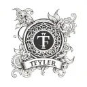 A adoption symbols incorperates  name 'Tyler' in a modern and artistic way, symbolizing the interconnectedness of family tattoo design idea
