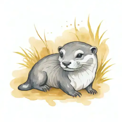 asian small clawed river otter playing tattoo design idea