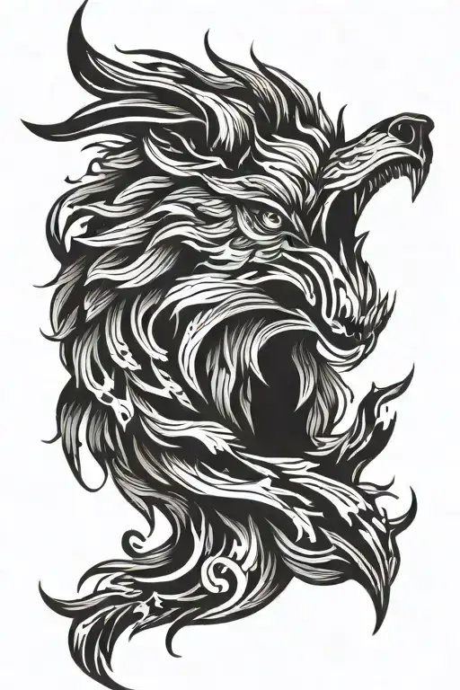 phoenix wolf head tattoo design idea