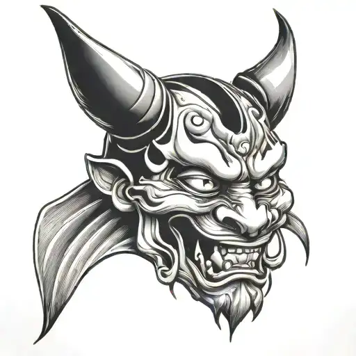 hannya mask with a heart tattoo design idea