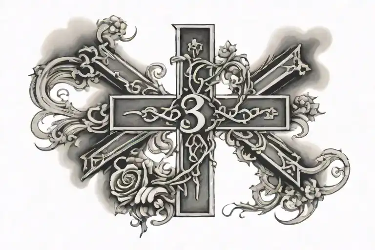 psalm 23 cross surrounded tattoo design idea