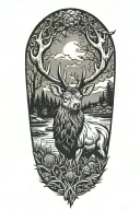 Scottish stag, thistle, woodland scene tattoo design idea