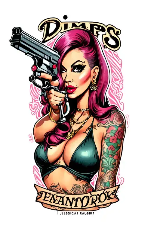 "Dimps" gangster jessica rabbit Holding a tattoo gun tattoo design idea