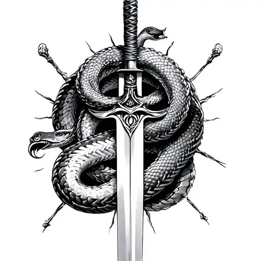 Kundalini sword Snakes tattoo design idea