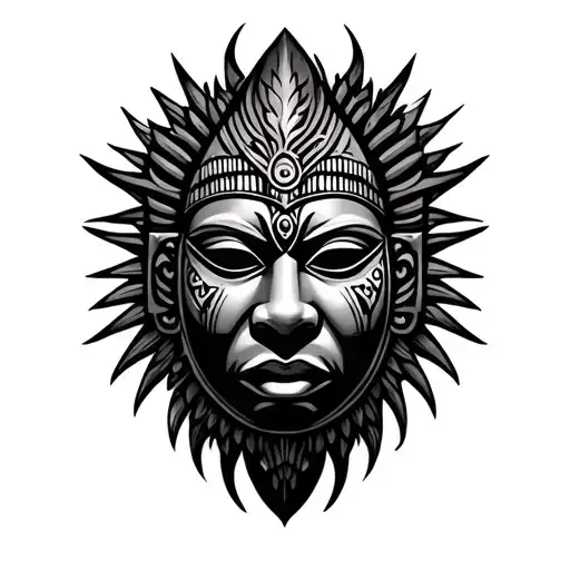 African war mask tattoo design idea