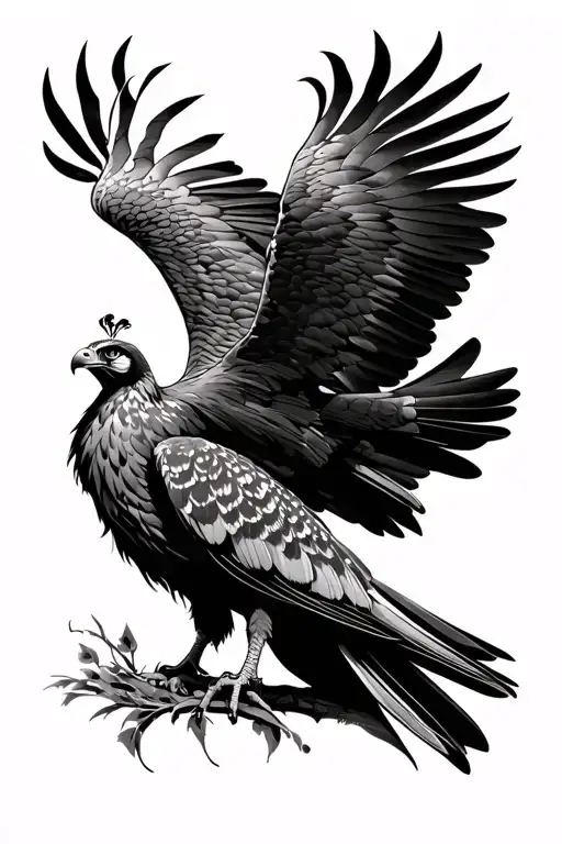 Majestic hawk with wide wings, clutching the peacock’s neck — fierce power meets fragile beauty. tattoo design idea