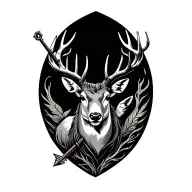 rifle, arrow, deer, fishing hook intertwined tattoo design idea