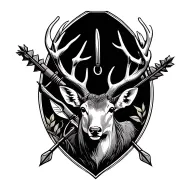 rifle, arrow, deer, fishing hook intertwined tattoo design idea