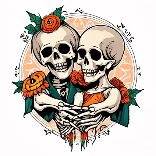 couple halloween skeleton hand holding tattoo design idea