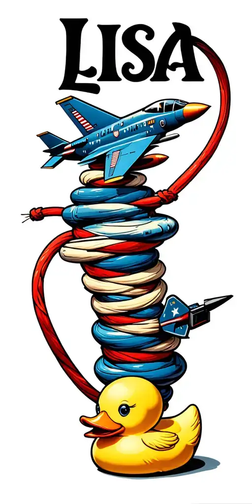 "Lisa" F-14 airplane, rubber duck and 3d printer extruding a strand tattoo design idea