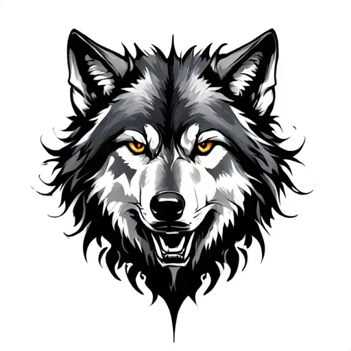 wolf reflected in evil and good tattoo design idea