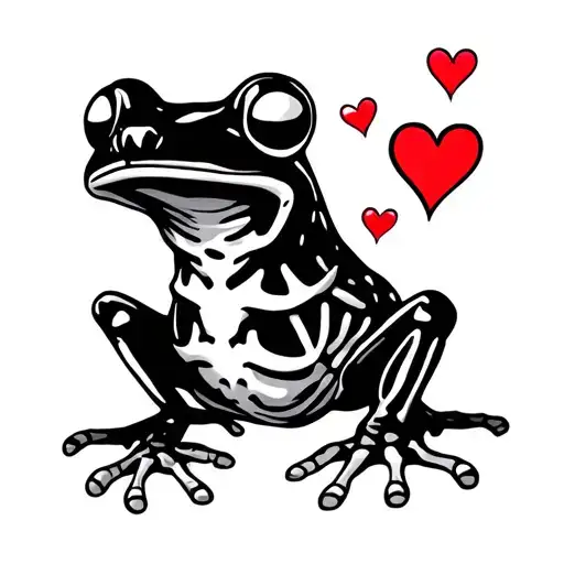 skeleton frog with hearts tattoo design idea