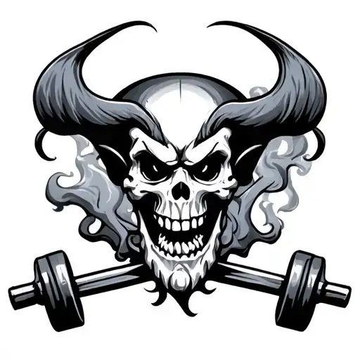 oni and barbell jolly roger smoke tattoo design idea
