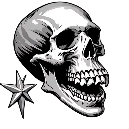 skulls with star in mouth open tattoo design idea