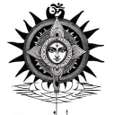 Trishul + om + surya (sun) + sri yantra tattoo design idea