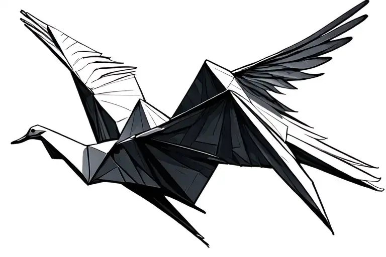paper crane turns into real crane flying no background  tattoo design idea