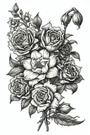 carnation, daffodil, daisy, rose, gladiolus flower tattoo design idea