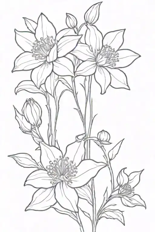 simple line drawing daffodil, poppy, chrysanthemum, violet, holly berry tattoo design idea