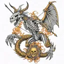 skeleton archer shooting dragon intertwined tattoo design idea