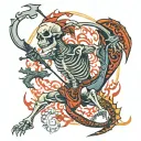 skeleton archer shooting dragon intertwined tattoo design idea