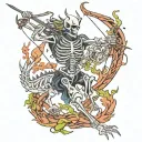 skeleton archer shooting dragon intertwined tattoo design idea