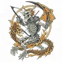 skeleton archer shooting dragon intertwined tattoo design idea
